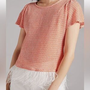 Sold - Anthro Eva Franco Open Knit Feather Trim Blouse